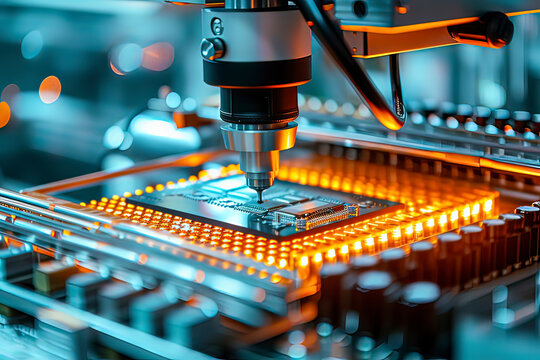 Chip manufacturing production line. AI technology generated image