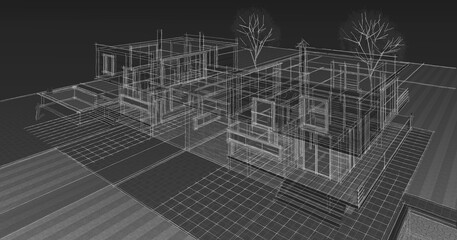 townhouse architectural sketch 3d illustration	

