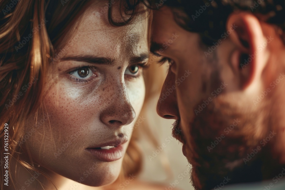 Poster a man and a woman looking at each other. suitable for relationship concepts