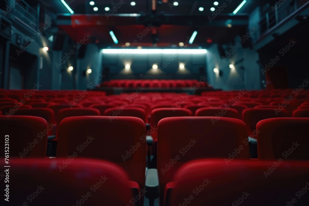 Aufkleber A picture of an empty theater with red seats. Ideal for illustrating concepts of performance spaces