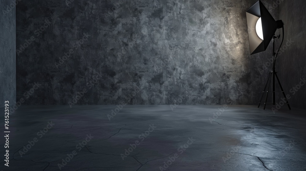 Poster A simple image of an empty room with a beam of light shining on the floor. Suitable for various design projects