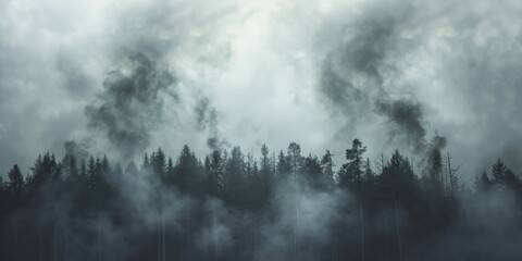 Misty forest landscape, perfect for nature backgrounds
