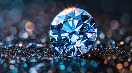 Sparkling Light-Blue Round Brilliant Cut Diamond: Exquisite Gemstone, Generative AI - obrazy, fototapety, plakaty