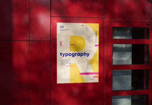 Mockup of customizable vertical sign on red wall