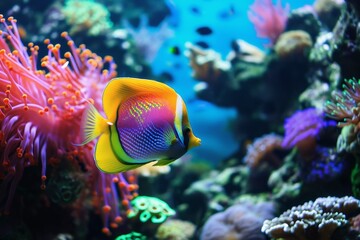 Fototapeta na wymiar A colorful aquarium background with beautiful fish.