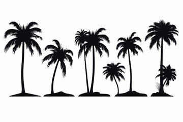 A set of detailed palm and coconut tree silhouette illustrations - obrazy, fototapety, plakaty
