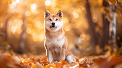 Image of a Shiba Inu Akita dog in the autumn park.