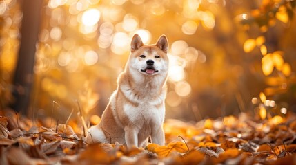 Image of a Shiba Inu Akita dog in the autumn park.