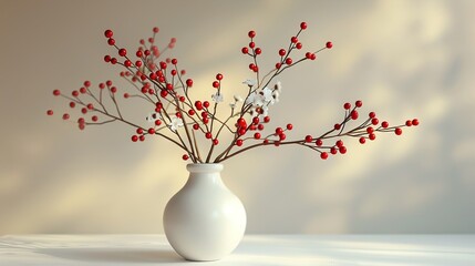 Winter Composition of White Branches and Berries in White: Seasonal Decor, Generative AI