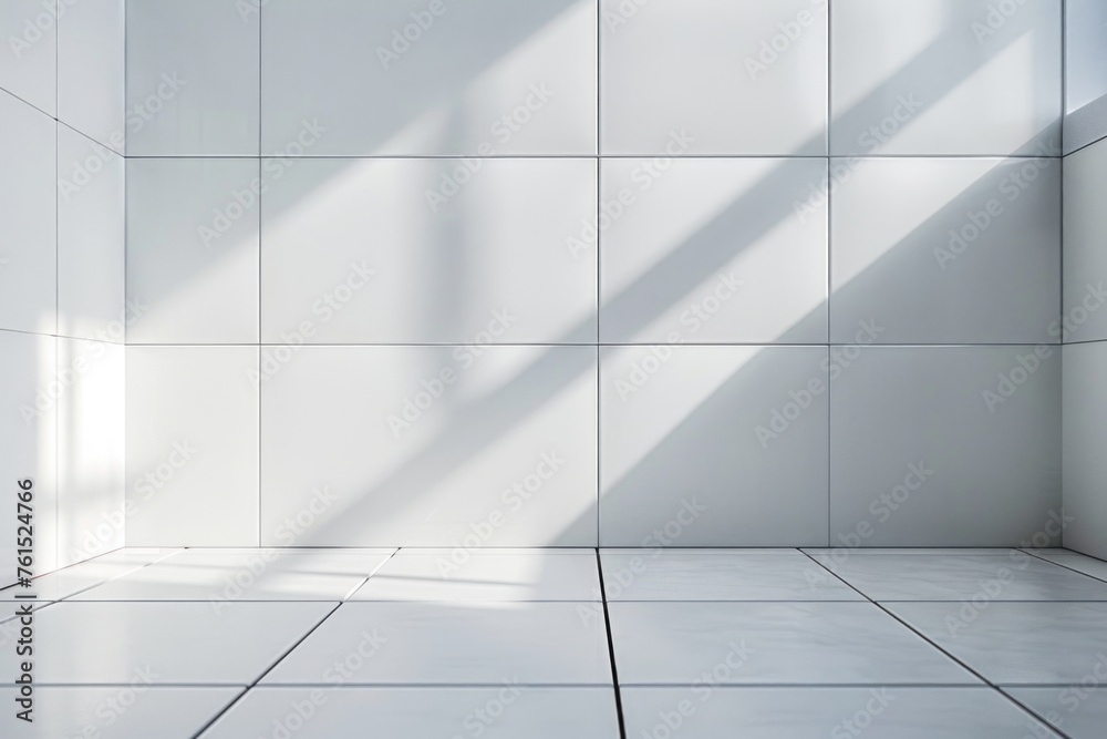 Poster A simple white tiled room with a ladder in the corner. Suitable for architectural and interior design projects