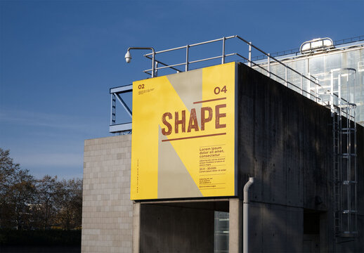 Mockup of customizable square banner on building