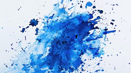 Blue paint splattered on a white surface. Suitable for artistic projects