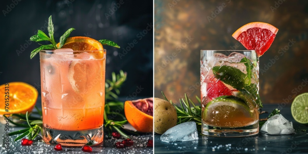 Poster different types of drinks in glasses, suitable for beverage concepts
