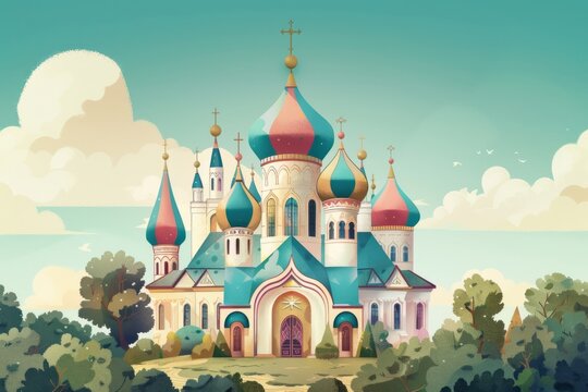 A Russian Orthodox church with colorful onion domes