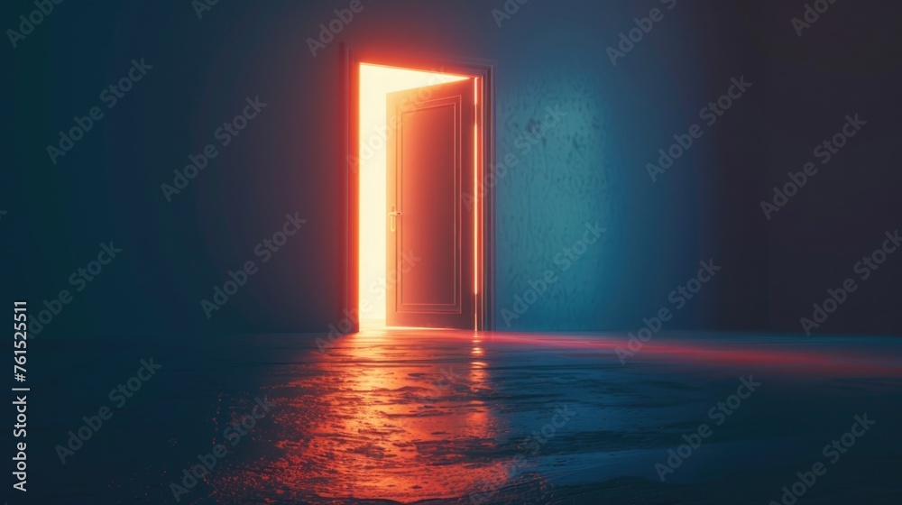 Aufkleber a dark room with light shining through an open door. suitable for various concepts and designs