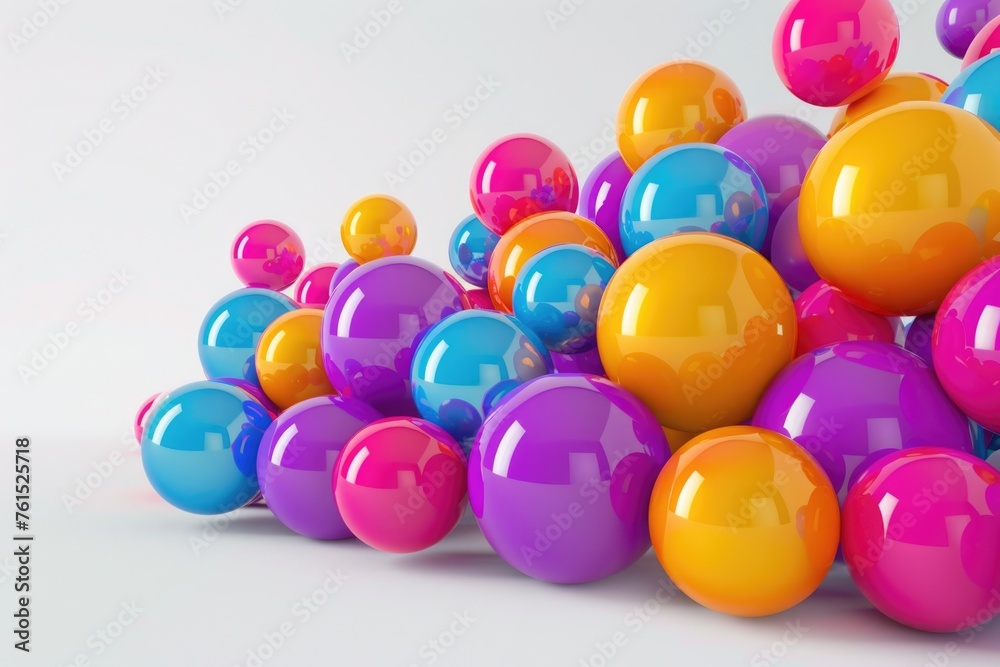 Poster a pile of colorful balls on a white surface. perfect for creative projects