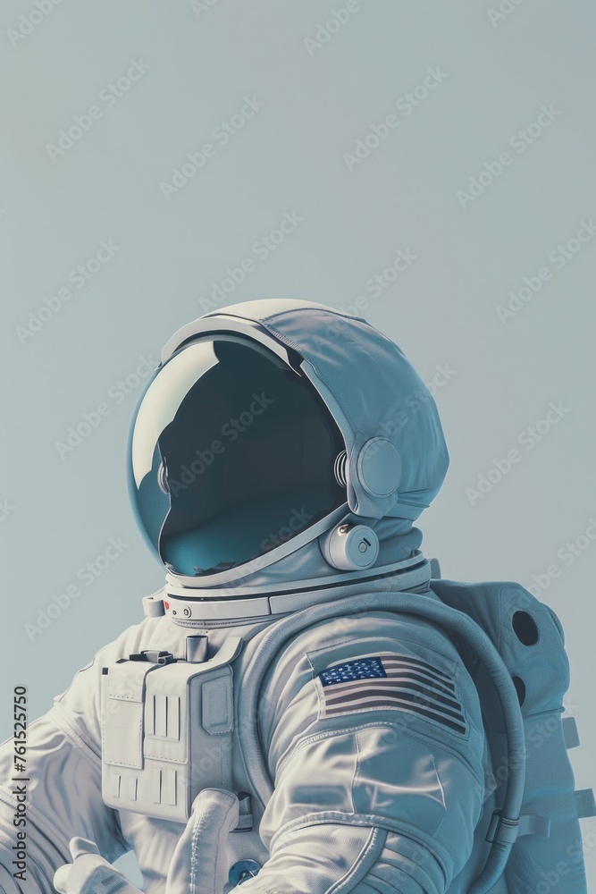 Poster An astronaut in a white spacesuit with a blue sky in the background. Ideal for science fiction projects