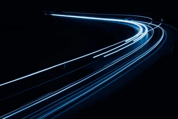 Papier Peint photo Autoroute dans la nuit blue car lights at night. long exposure