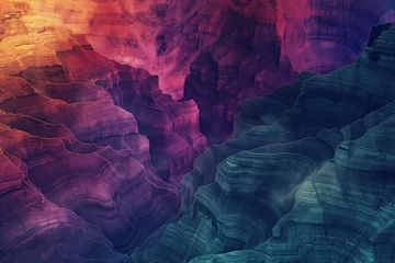 Poster Surreal colorful landscape inspired by Grand Canyon. rock formations. Abstract colorful background image. Created with Generative AI technology © Artem