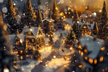 A picturesque small town covered in snow. Suitable for winter-themed designs - obrazy, fototapety, plakaty