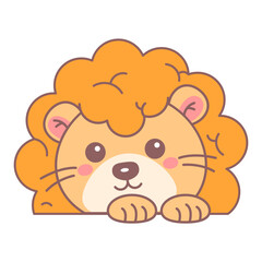 Cute lion head icon vector isolated. Flat line illustration of a funny african animal. Wild mammal. Happy character, cute lion.