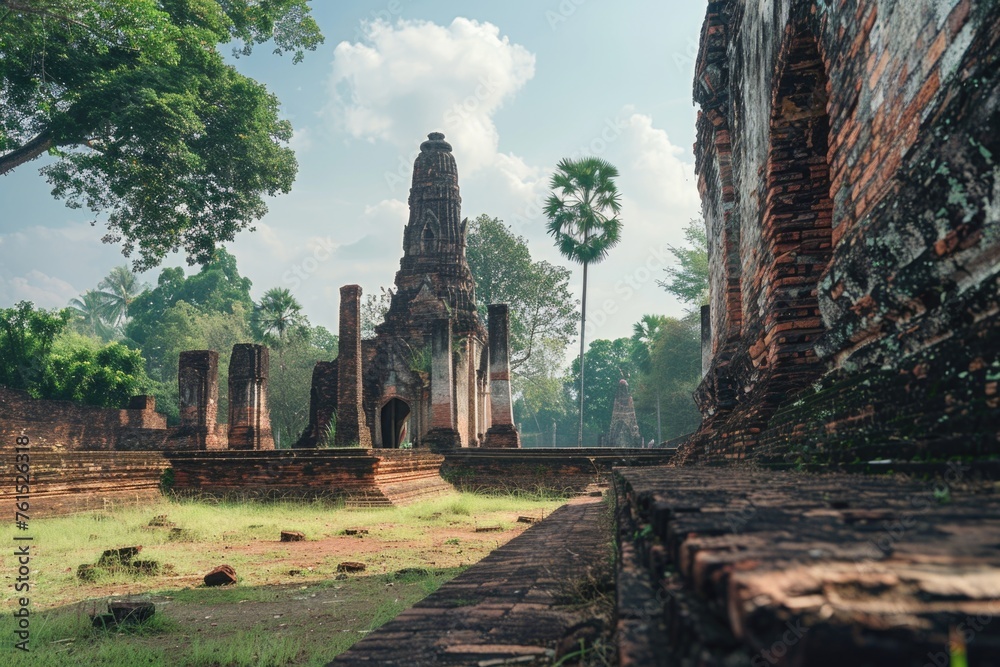 Poster An image of a very old building with trees in the background. Suitable for historical or architectural projects