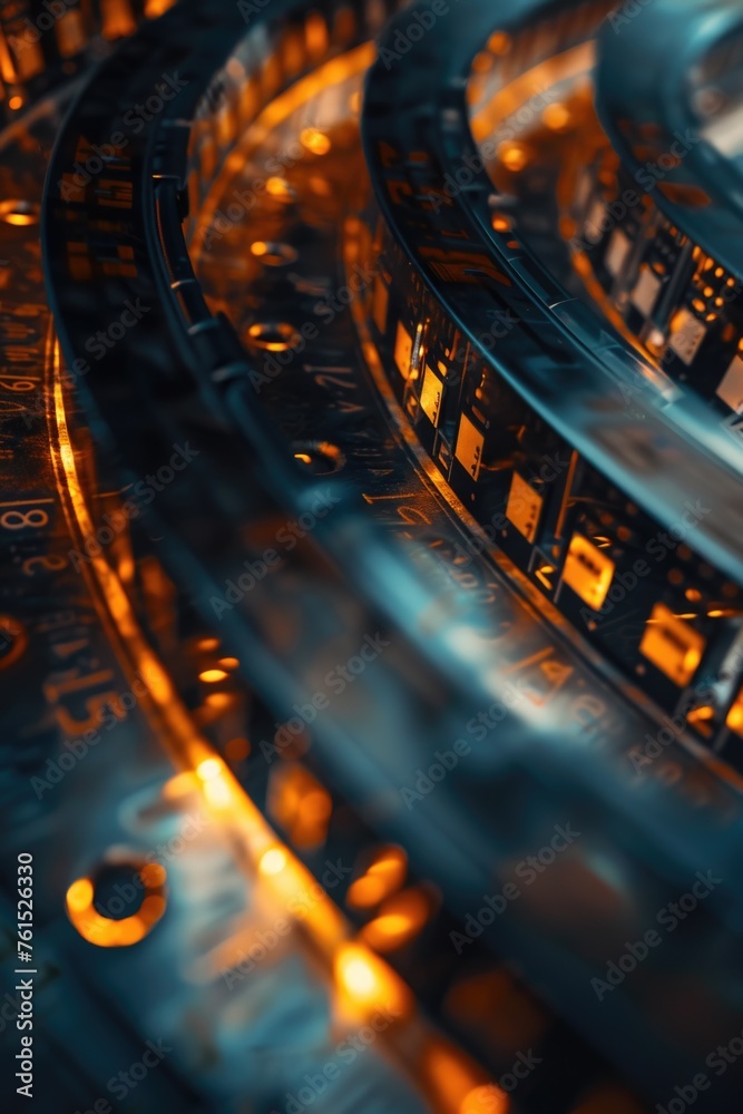 Poster close up view of illuminated train track, suitable for transportation themes