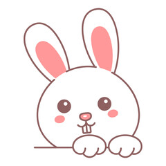 Cute bunny head icon vector isolated. Flat line illustration of a funny white rabbit with long ears. Happy baby bunny.