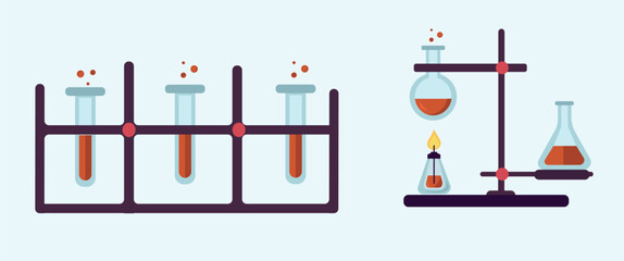 Test tube vector illustration set. Glass test tube laboratory objects for experiment