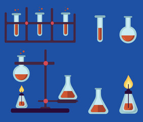 Test tube vector illustration set. Glass test tube laboratory objects for experiment