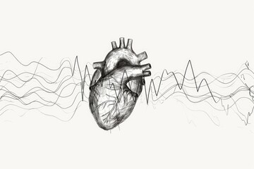Detailed black and white drawing of a human heart, suitable for medical or educational purposes - obrazy, fototapety, plakaty