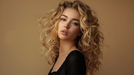 Naklejka premium A woman with long blonde hair posing for a picture. Suitable for lifestyle or fashion concepts