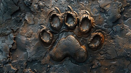 Close-up of a dog's paw print on a white wall. Suitable for animal care or pet training concepts
