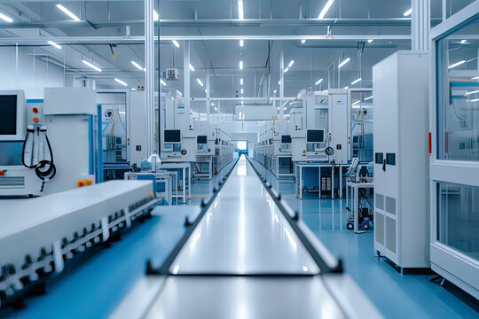 Intelligent factory production line. AI technology generated image