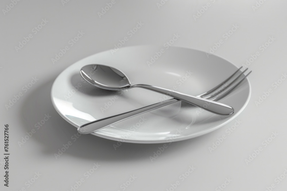 Poster a plate with a fork and spoon on it. ideal for food and kitchen-related projects