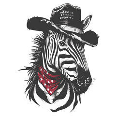 zebra Head wearing wearing cowboy hat and bandana around neck