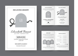 Funeral  Template for Memorial Program. Minimalist Bifold Brochure Design Layout.