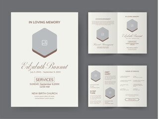 Funeral  Template for Memorial Program. Minimalist Bifold Brochure Design Layout.