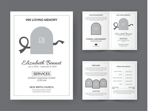 Funeral  Template for Memorial Program. Minimalist Bifold Brochure Design Layout.