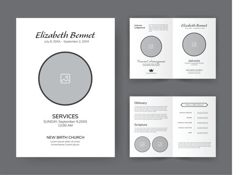 Funeral  Template for Memorial Program. Minimalist Bifold Brochure Design Layout.