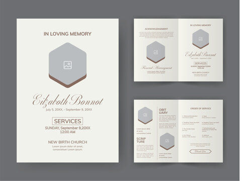 Funeral  Template for Memorial Program. Minimalist Bifold Brochure Design Layout.