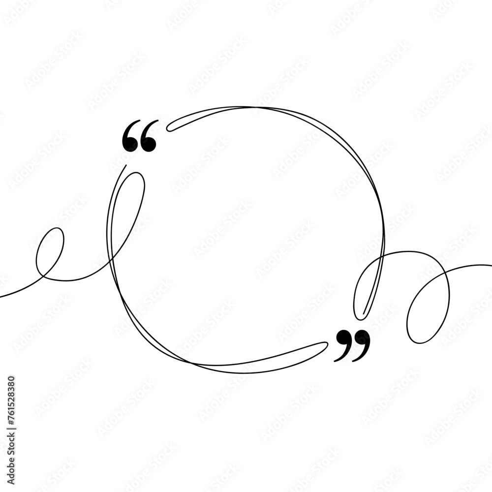 Poster Quote frame.  Speech bubble line art. Continuous black lines with quotation marks. Hand drawn sketch outline. Vector illustration.