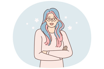 Smiling woman with colorful hair