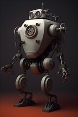 Four-Legged Mech Robot with Industrial Design on Dark Background