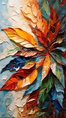 Oil painting colorful tropical leaves background illustration.