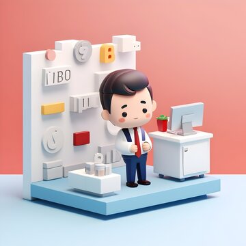 Cartoon Toy Design Office Worker's Vibrant Workspace with Brand Logos and Geometric Shapes - IBO
