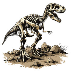 Dinosaur skeleton on the ground. Vector illustration in sketch style.