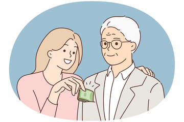 Tricky woman take money of old man pocket