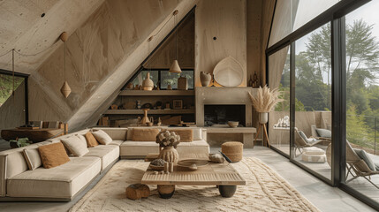Fototapeta na wymiar Modern Living Room Interior with Natural View