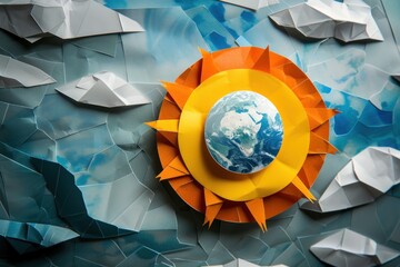 Papercraft art stock image of a paper model of the solar eclipse sun